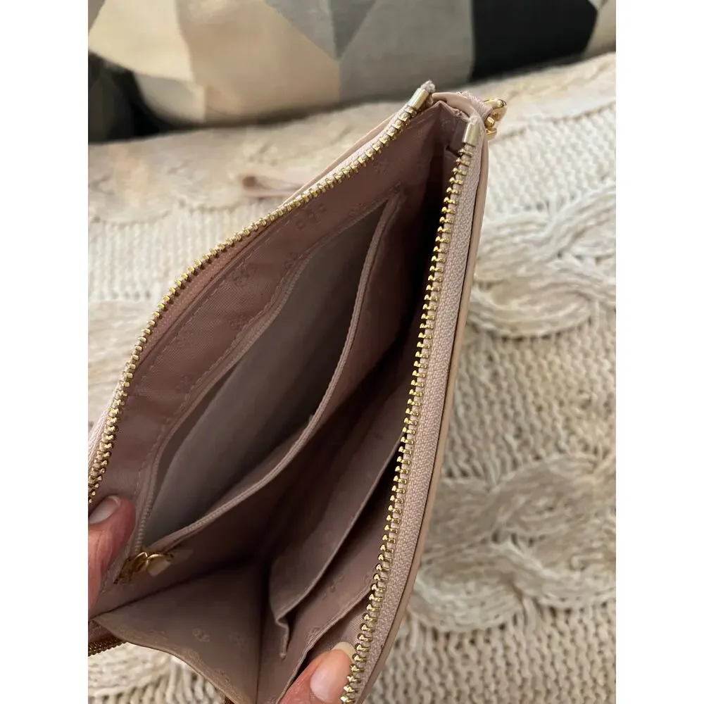 Tory Burch Shell Pink Britten Large Zip Pouch Leather Wristlet✨